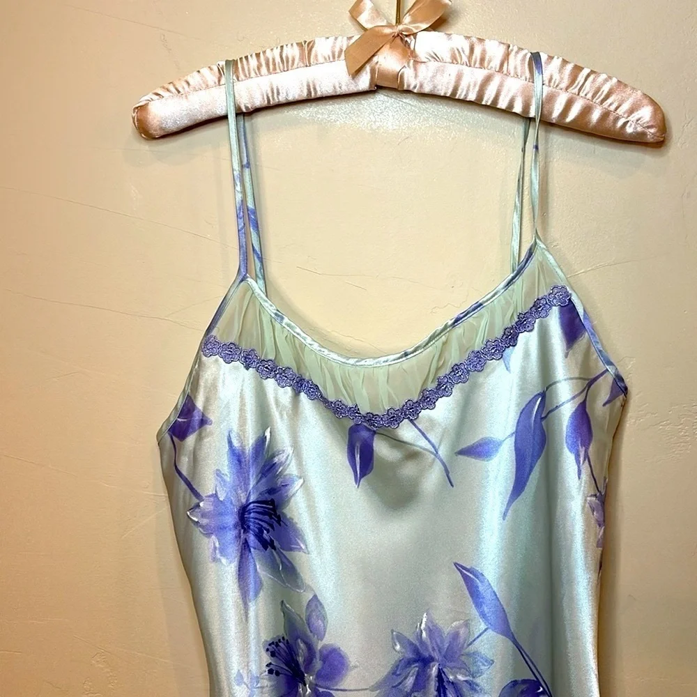 NEW VTG 90s California Dynasty sleep chemise slip dress Mint Purple Sz M - Picture 6 of 13
